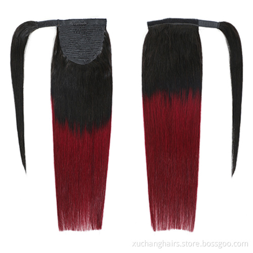 Wrap Around Ponytail Human Hair Straight Ponytail Hairpiece Ombre Color 1B30 Virgin Hair Ponytail Extension